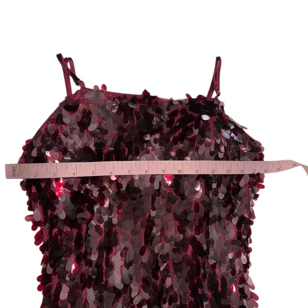 Avec Les Filles Sequin Square Neck Midi Burgundy Dress Size 2 - Picture 3 of 6